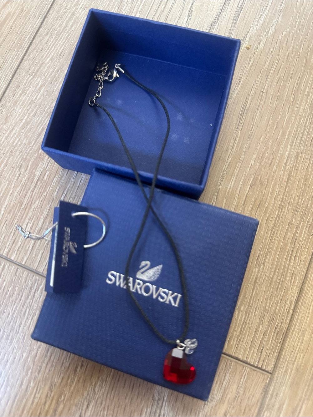 Swarovski Red Heart Crystal Pendant Necklace on Black Cord
